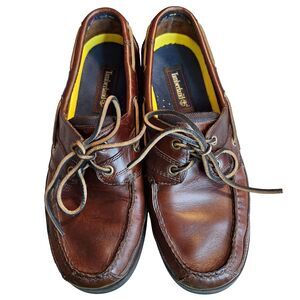 Timberland Mens Size 9.5M 71026 2-Eye Boat Shoe Dark Brown Leather Tie Slip On‎